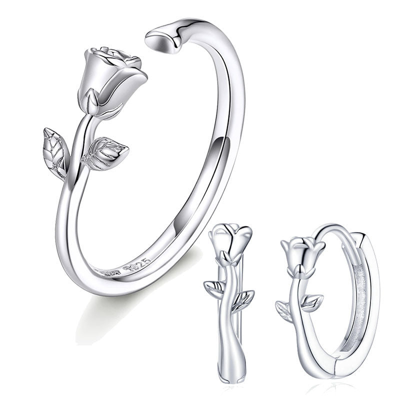 Elegant Rose Earrings Ring Set