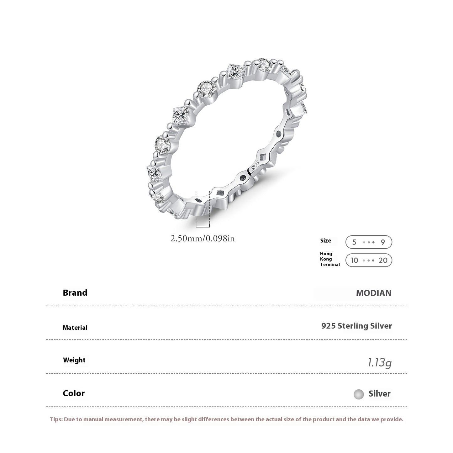S925 Silver Ins Style Populær uregelmæssig række diamantring kvinde