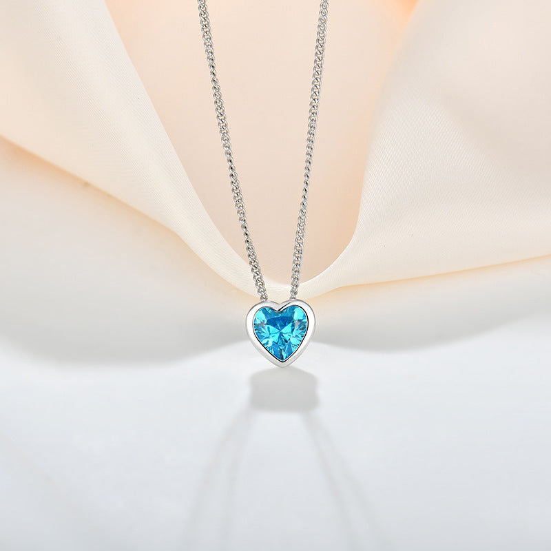 Ocean Heart S925 Sterlingsølv indlagt zirkon Hjerteformet kravebenshalskæde