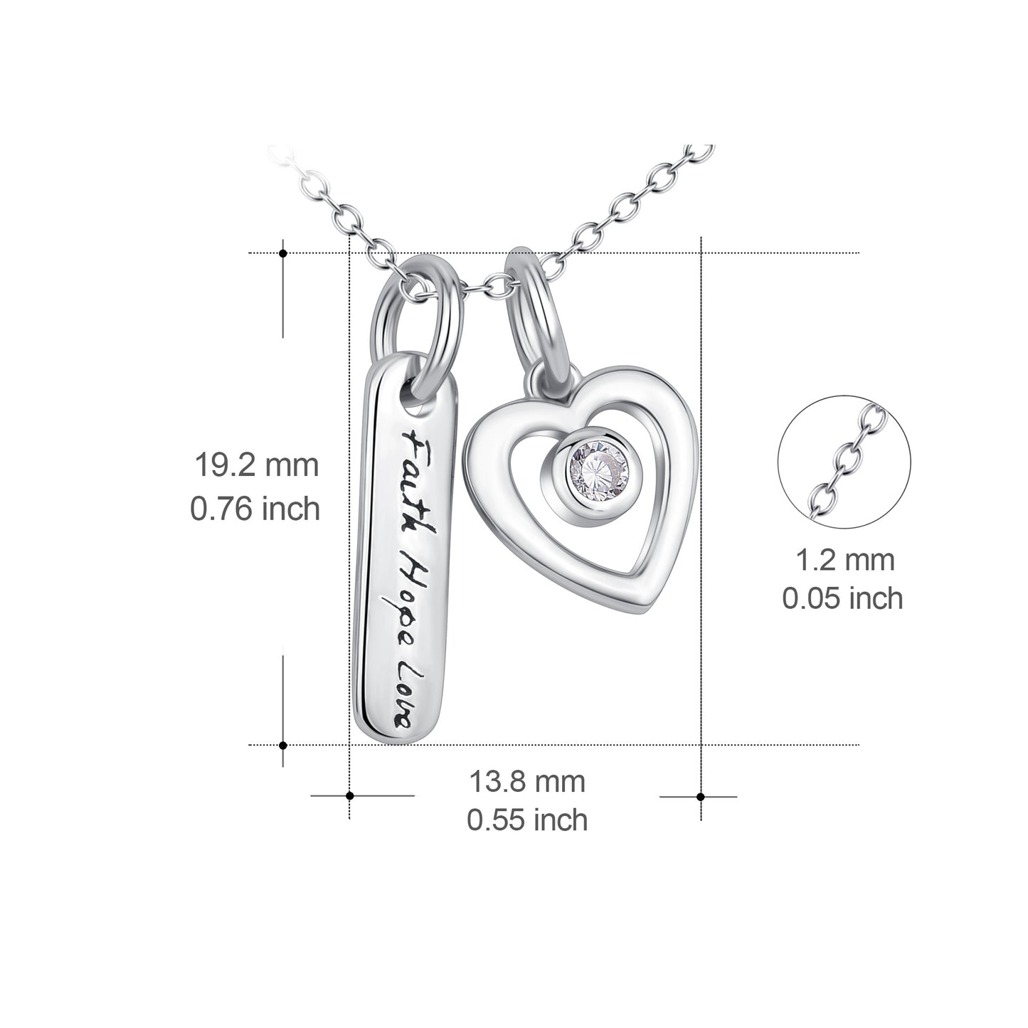 Faith Hope Love &Heart Pendant 925 sølv halskæde