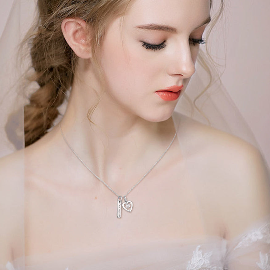 Faith Hope Love &Heart Pendant 925 sølv halskæde