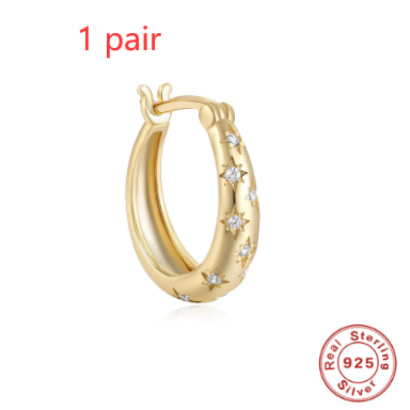 S925 Sterling Sølv Diamond Femtakket Star Earring