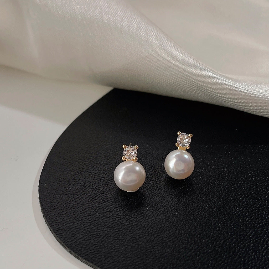 Micro Inlaid Zircon Freshwater Pearl 925 Silver Needle