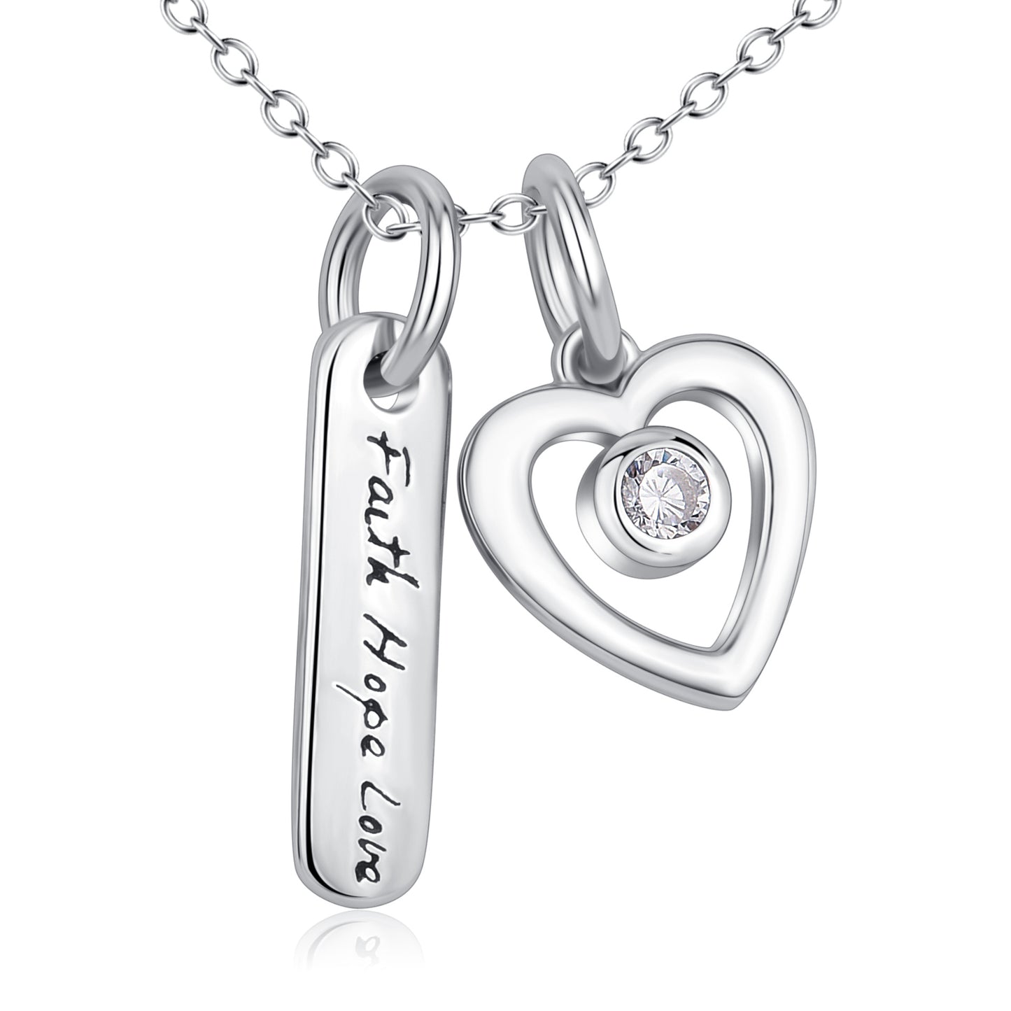 Faith Hope Love &Heart Pendant 925 sølv halskæde