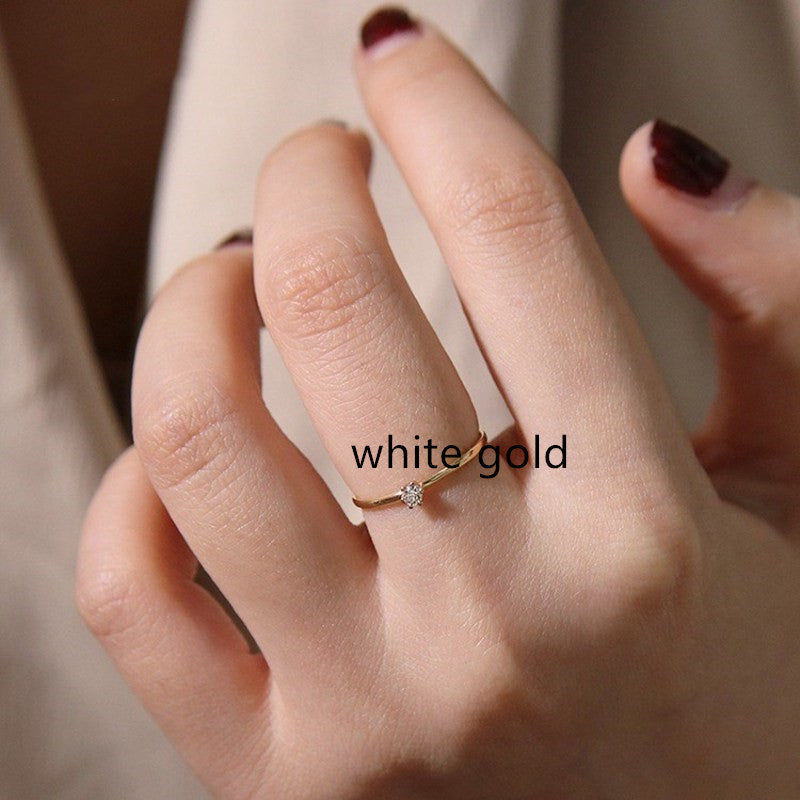 Very Thin Single Diamond Ring With 925 Sterling Silver Plated 14K Gold Ring For Ladies Tail Ring