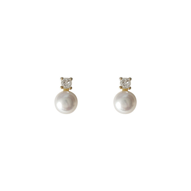 Micro Inlaid Zircon Freshwater Pearl 925 Silver Needle