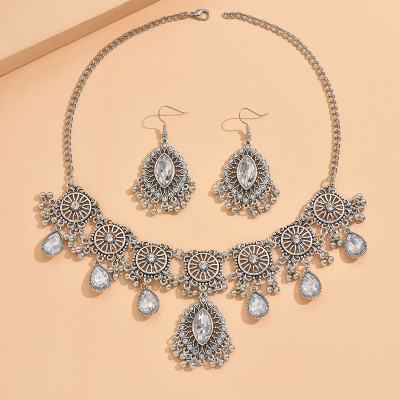 Indian Ethnic Style Vintage Gemstone Beads Jewelry Earrings Necklace set