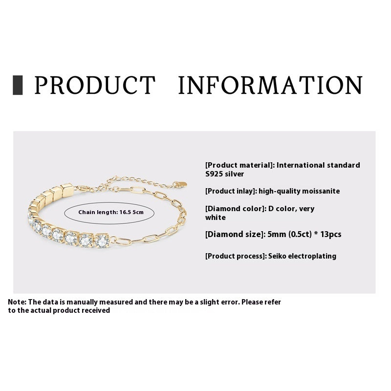 Moissanite Full Diamond Højkvalitets S925 Sterling Sølv armbånd til kvinder