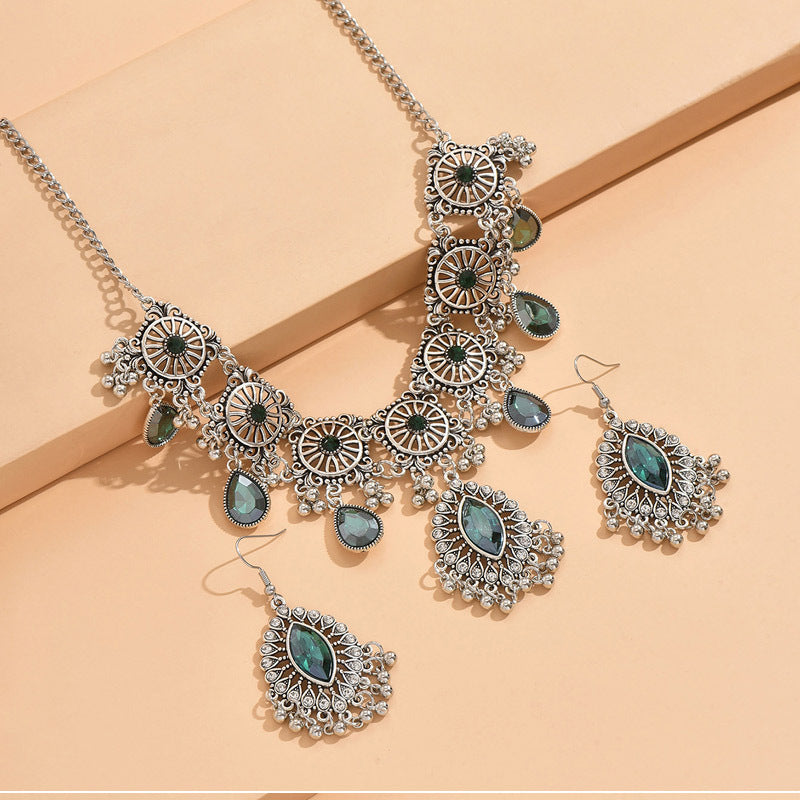 Indian Ethnic Style Vintage Gemstone Beads Jewelry Earrings Necklace set