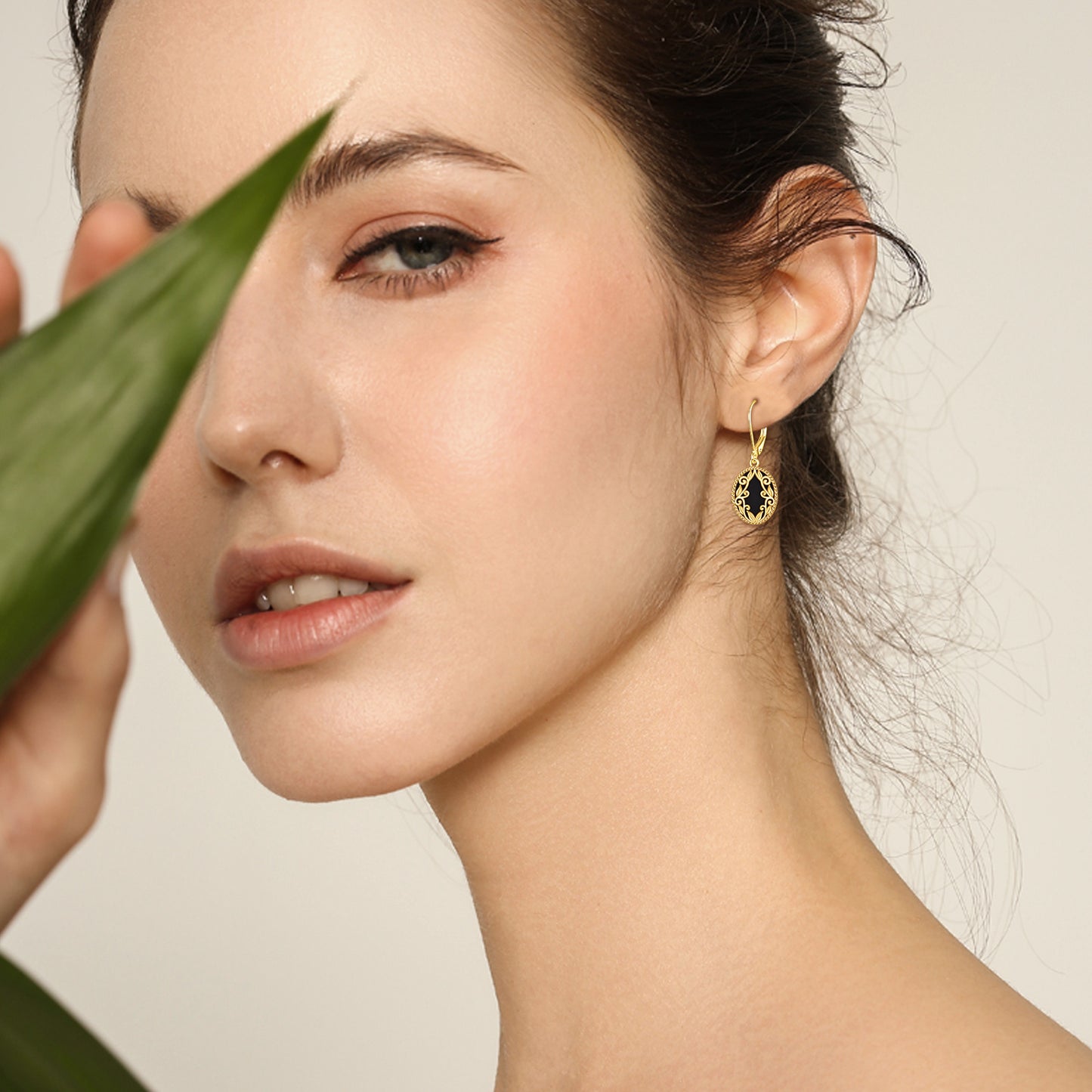 Gold Plated Black Agate Sterling Silver Drop Dangle Earrings Jewelry Gift for Women