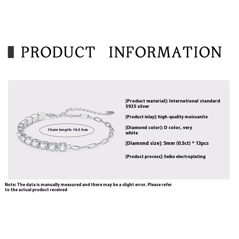 Moissanite Full Diamond Højkvalitets S925 Sterling Sølv armbånd til kvinder