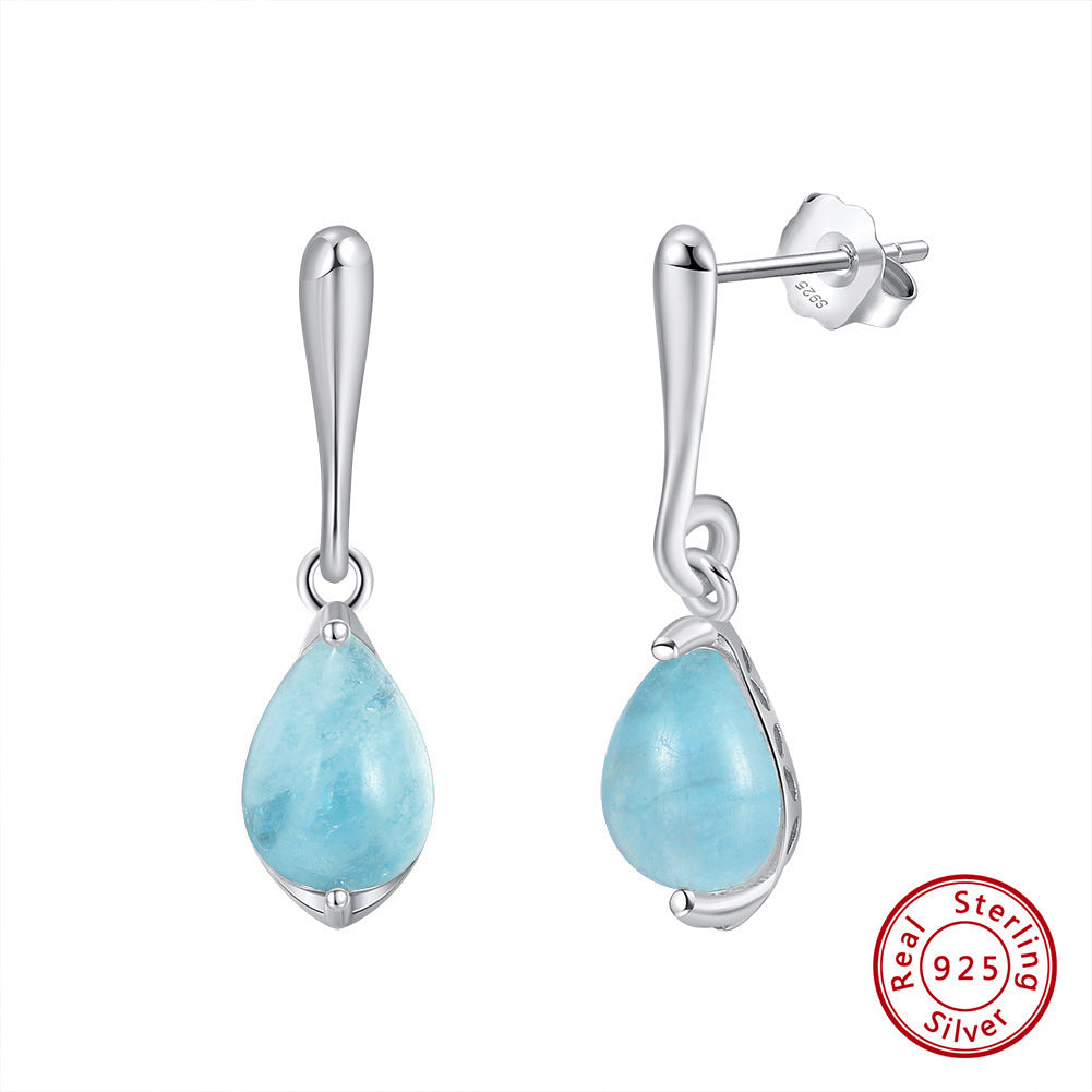 S925 Sterling Silver Earrings Natural Aquamarine Sapphire