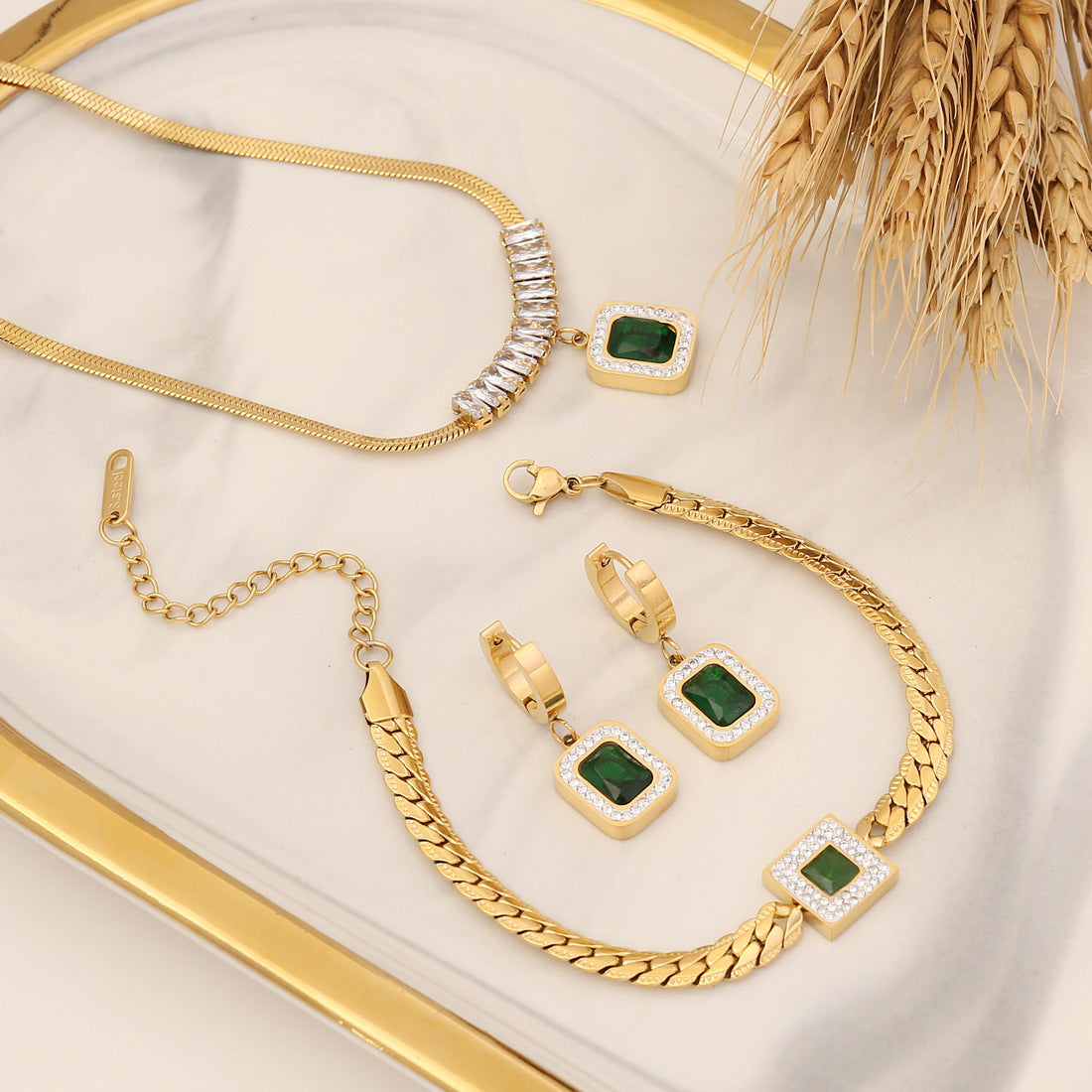 Zircon Necklace Stainless Steel Jewelry Set