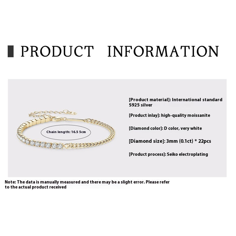 Moissanite Full Diamond Højkvalitets S925 Sterling Sølv armbånd til kvinder