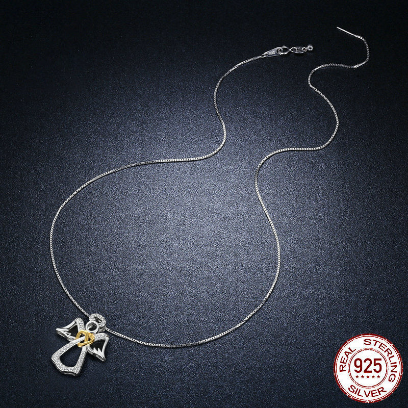 Sterling Silver Guardian Angel Necklace Diamond Necklace for Women
