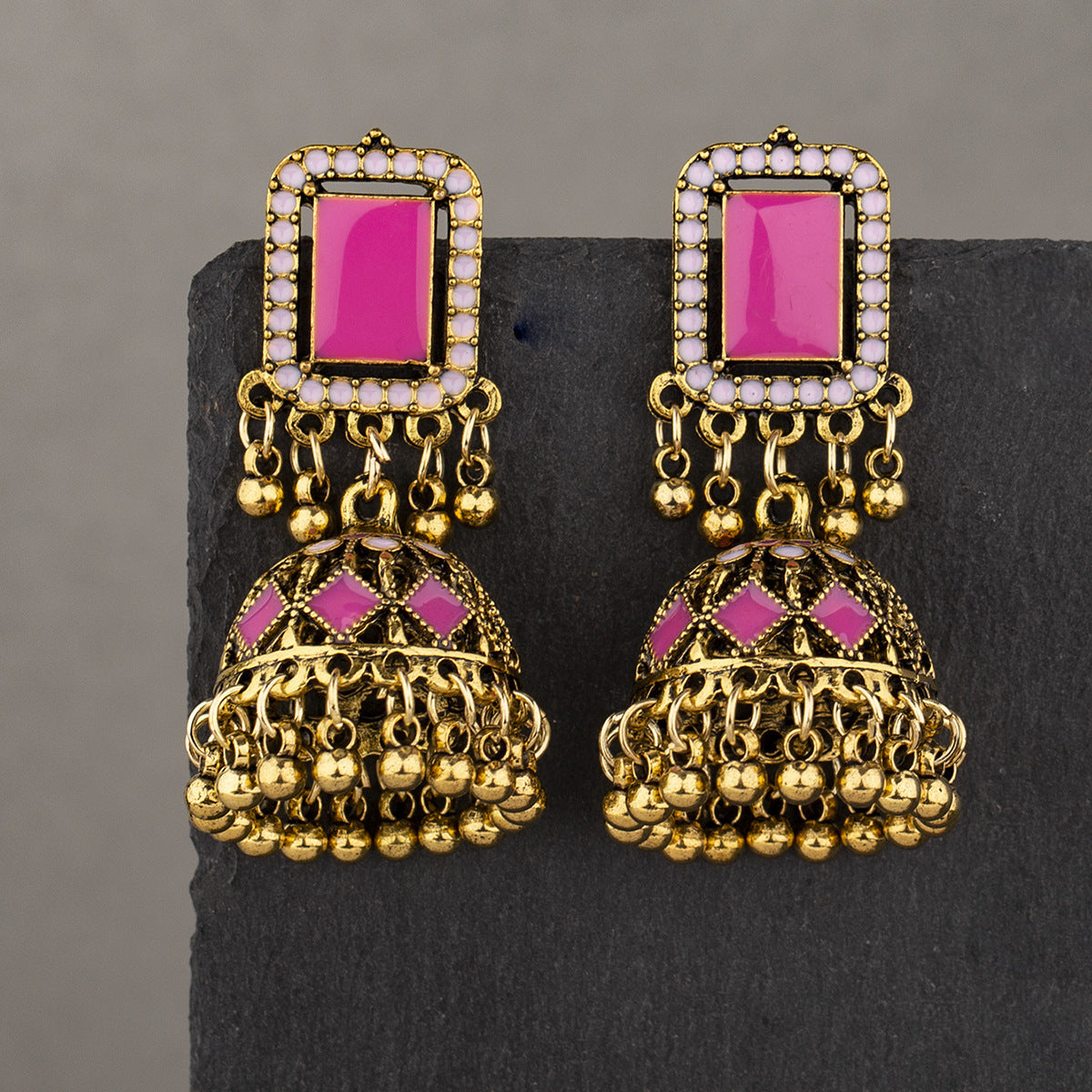 Retro Indian Earrings Three-color Bell Alloy