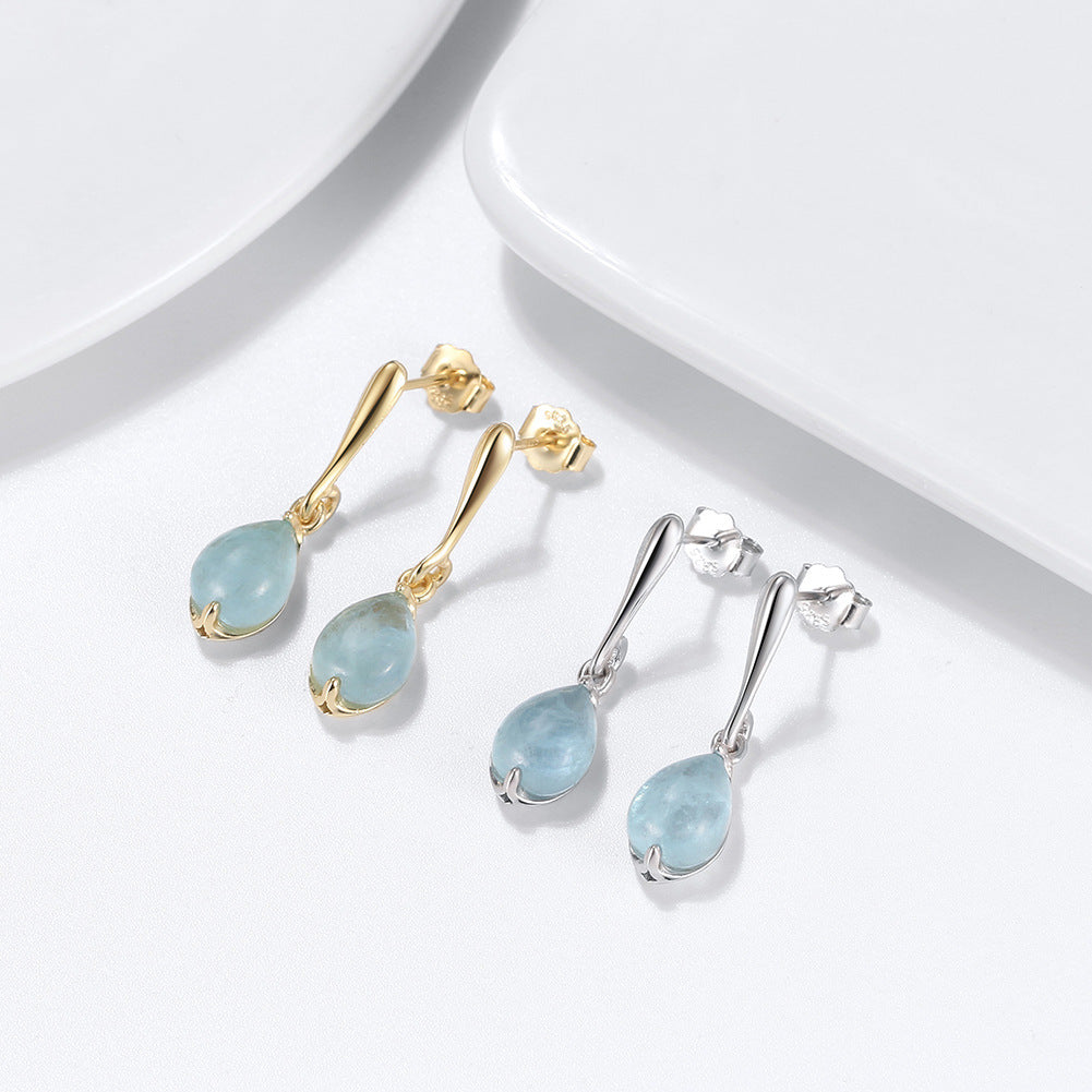 S925 Sterling Silver Earrings Natural Aquamarine Sapphire