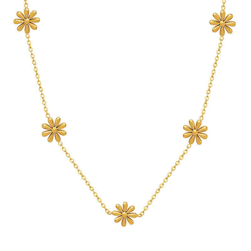 Fairy Temperamental Flower Titanium Steel Gold-plated Necklace