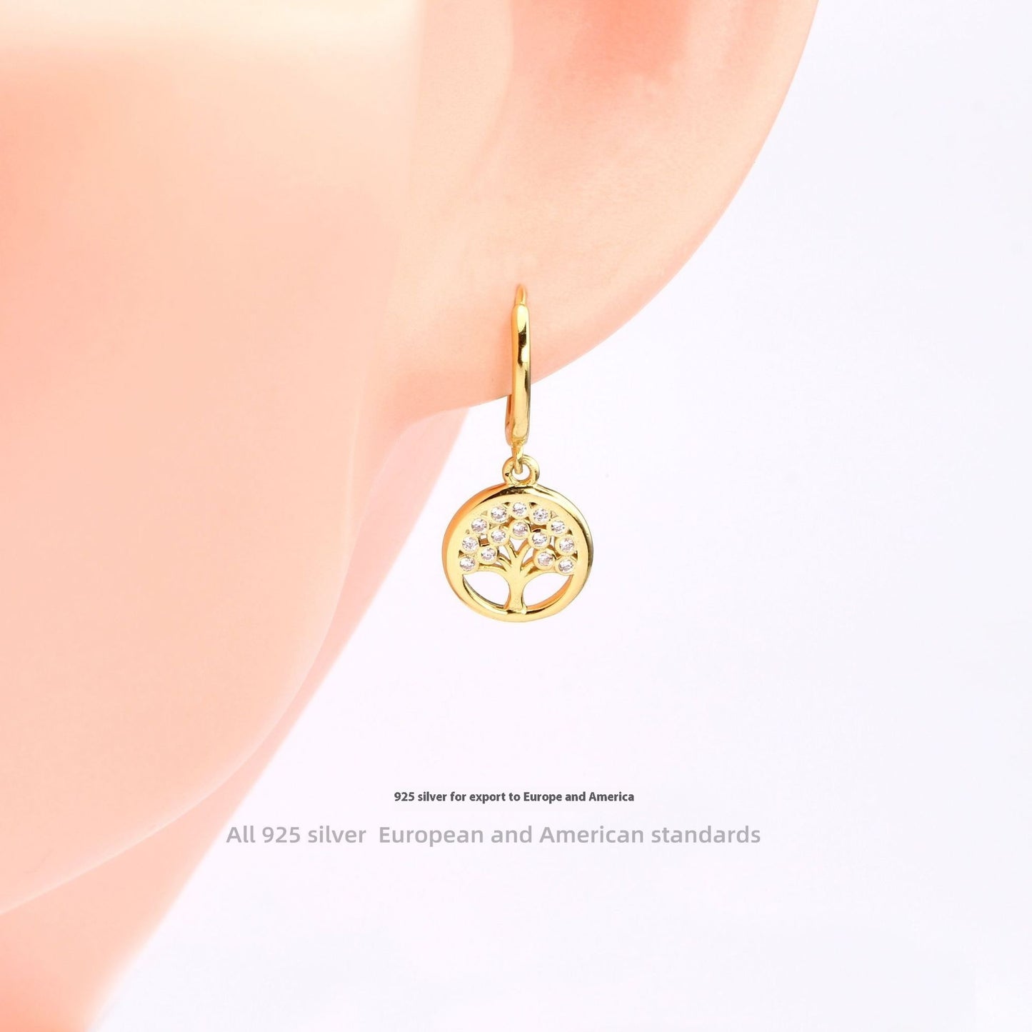 S925 Sterling Silver Inlagd Zircon Lucky Tree Örhängen Högkvalitativ guldpläterad öronklämma