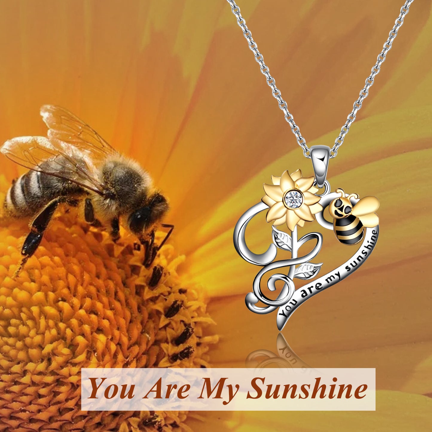 Bee Halskæde Sterling Sølv Solsikke Halskæde You Are My Sunshine Solsikke Flower Pendant smykker til kvinder