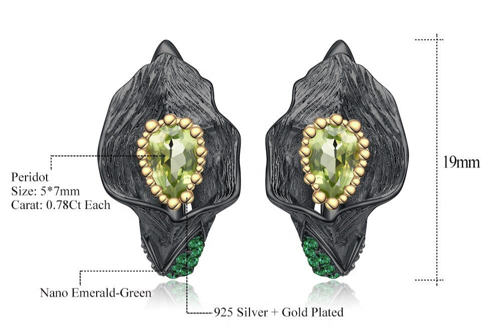 Vintage Jewelry Peridot Pop Leaf Earrings 925 Silver