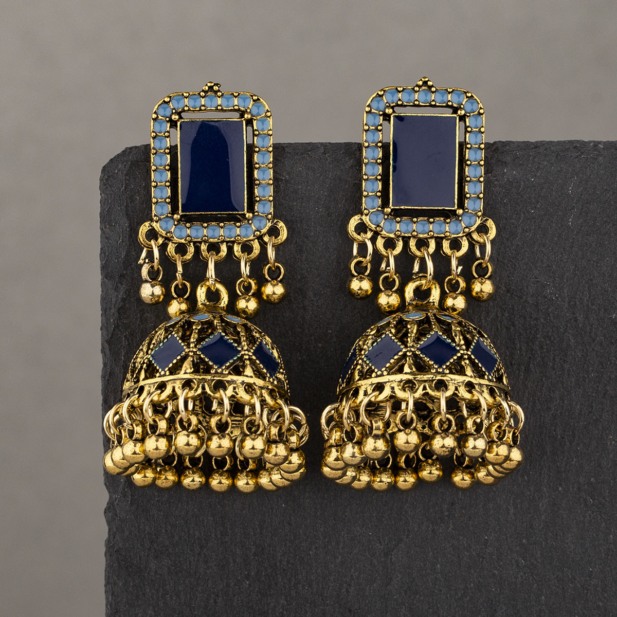 Retro Indian Earrings Three-color Bell Alloy