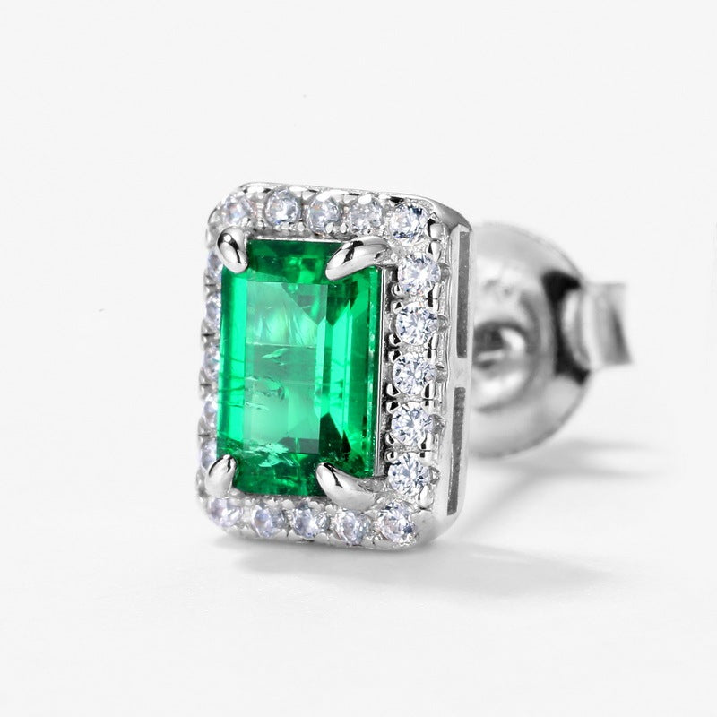 S925 Silver Female Cultivation Emerald Retro Stud Earrings