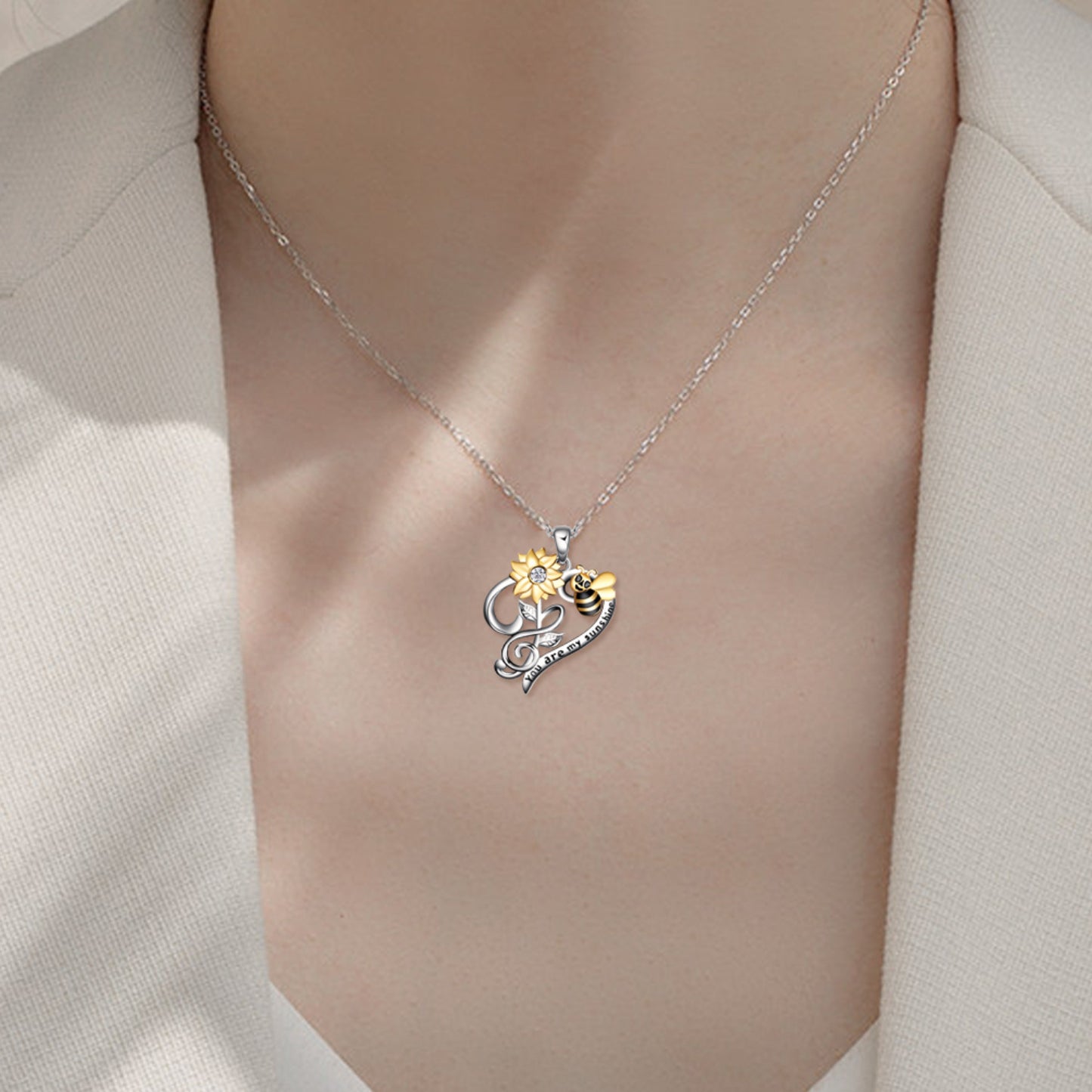 Bee Halskæde Sterling Sølv Solsikke Halskæde You Are My Sunshine Solsikke Flower Pendant smykker til kvinder