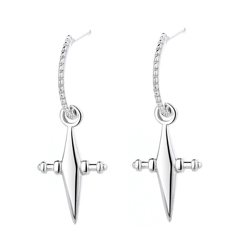 925 Sterling Silver Three-dimensional Star Cross Earrings