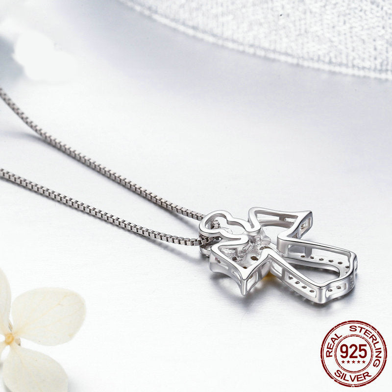 Sterling Silver Guardian Angel Necklace Diamond Necklace for Women