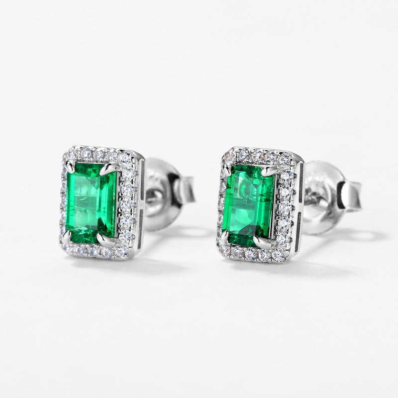 S925 Silver Female Cultivation Emerald Retro Stud Earrings