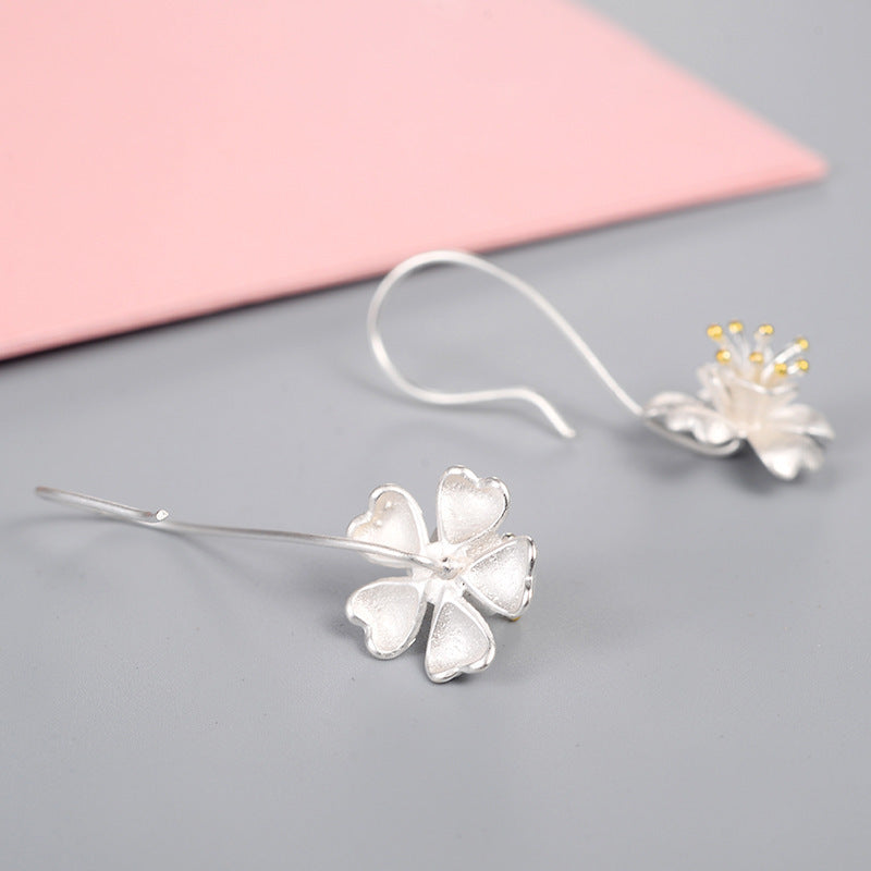 Long Jewelry Craft Flower Gold-plated S925 Sterling Silver Earrings