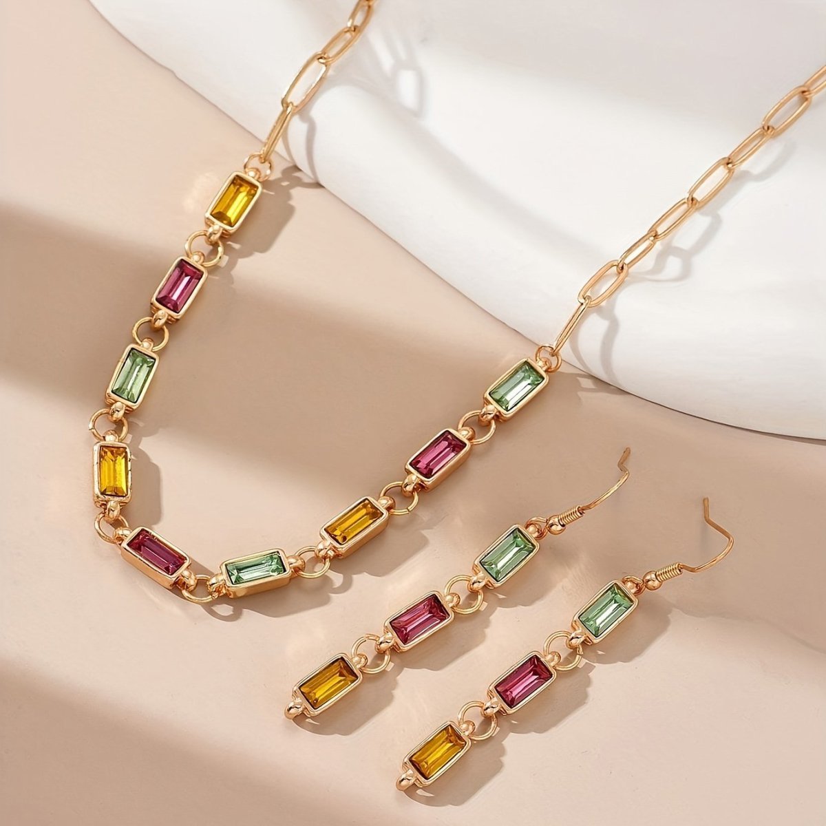 Colorful Crystal Statement Necklace And Earrings Set
