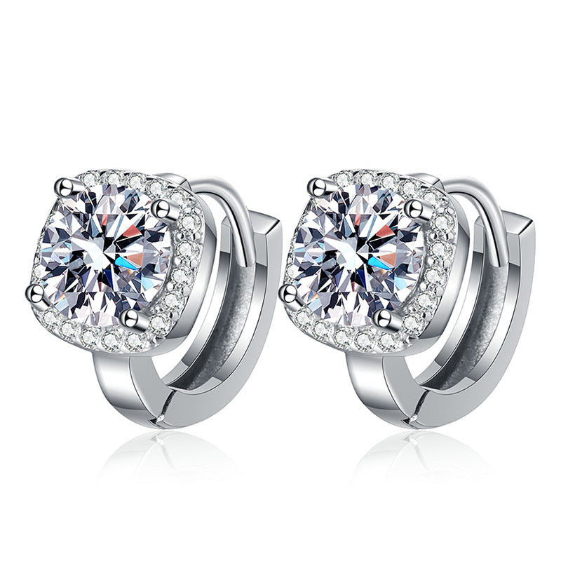 S925 Sølv Moissanite Øreringe Klassisk Elegant Firkantet Taske
