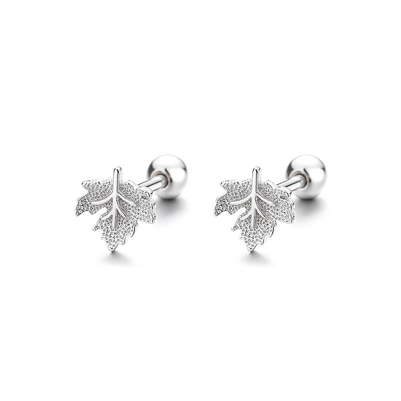 Maple Leaf Thread Stud Earrings Women's 925 Sterling Silver Romantic