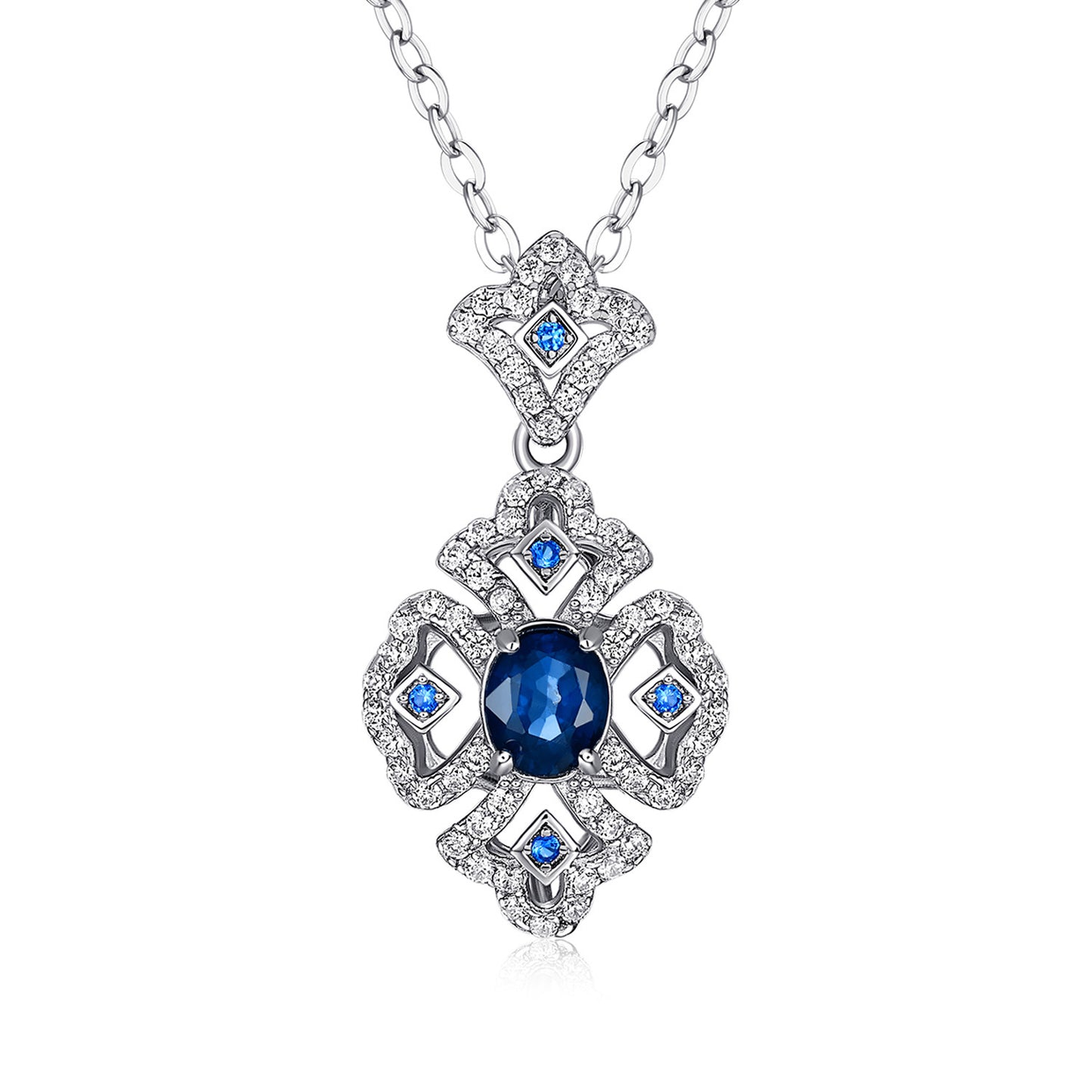S925 Sølv Retro Mønster Halskæde Kvinders Alsidig Natural Safir Pendant