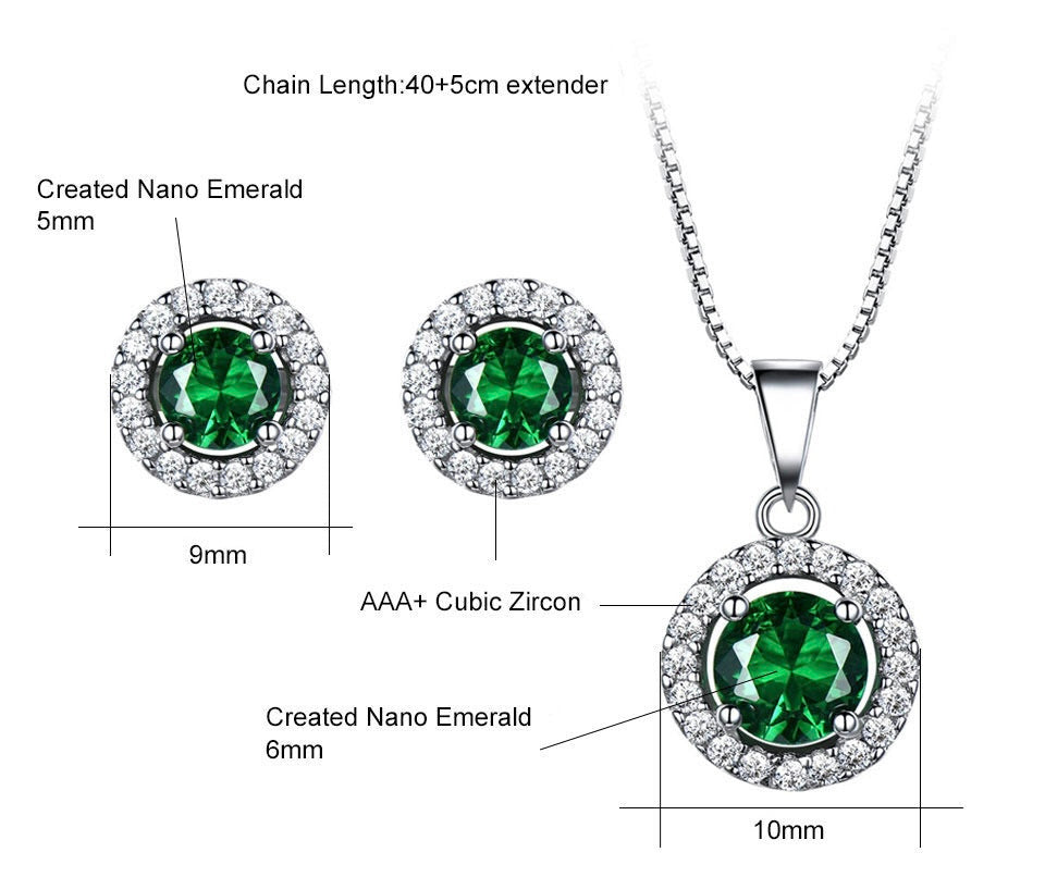Emerald 925 Sterling Silver Round Earrings Pendants Two-Piece Outfit