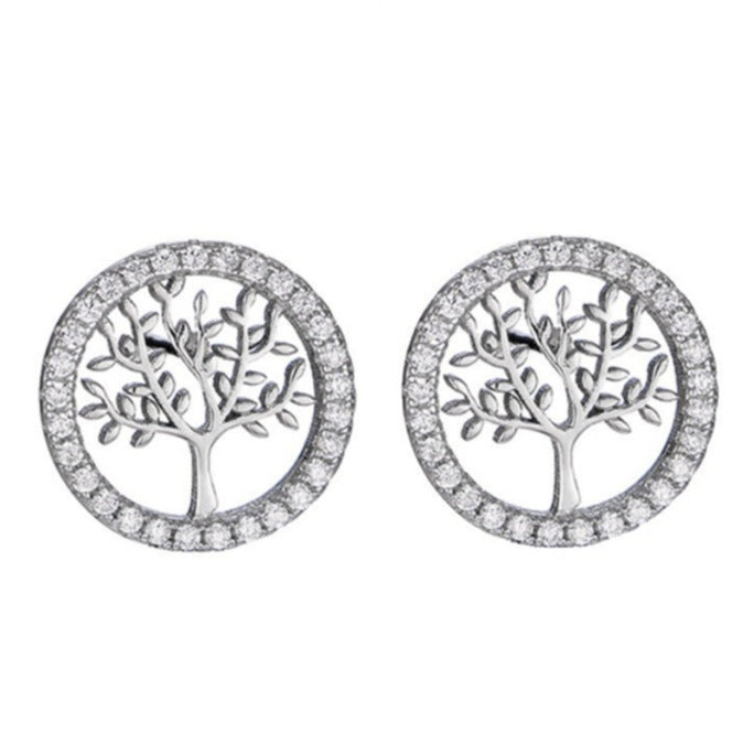 925 Sølv Runde Silver Tree Zircon Øreringe Elegante øreringe til kvinder