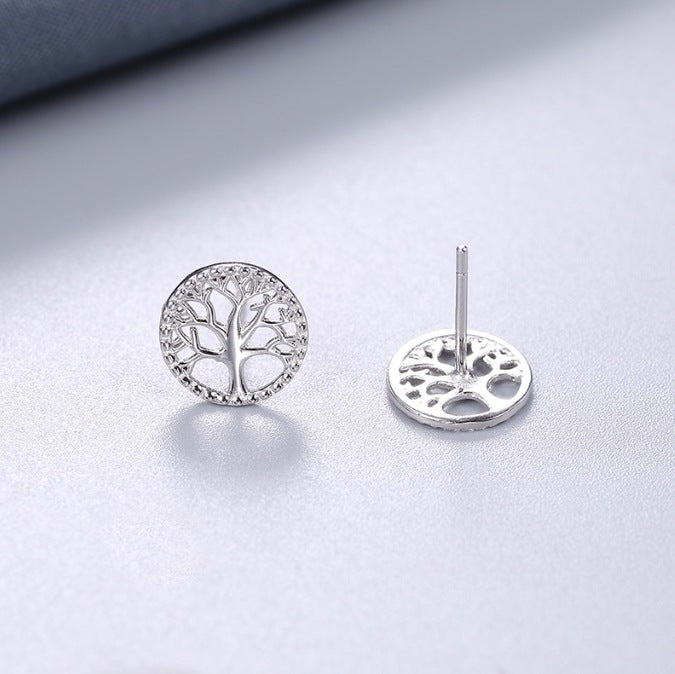 925 Sølv Runde Silver Tree Zircon Øreringe Elegante øreringe til kvinder