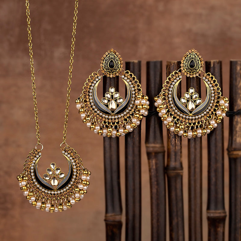 Indian Ethnic Style Vintage Gemstone Beads Jewelry Earrings Necklace set