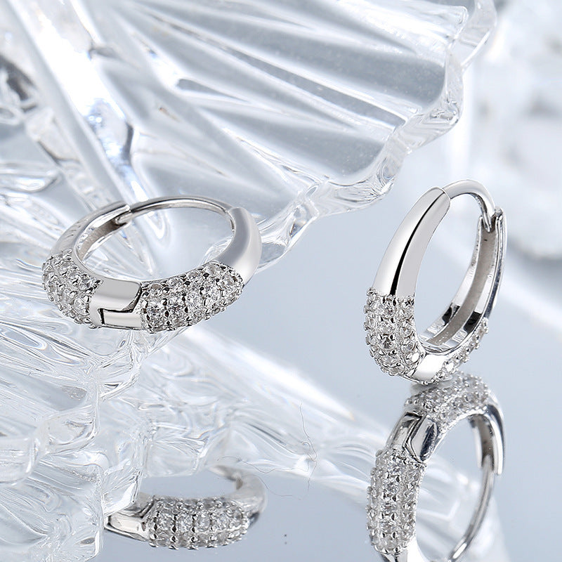 Sterlingsølv S925 Fransk Oval Minimal Design Diamond Sæt Zircon Øreringe