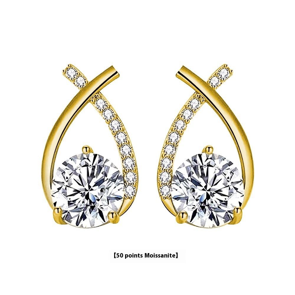 Moissanite 925 Sterling Silver Fishtail Cross Stud Earrings