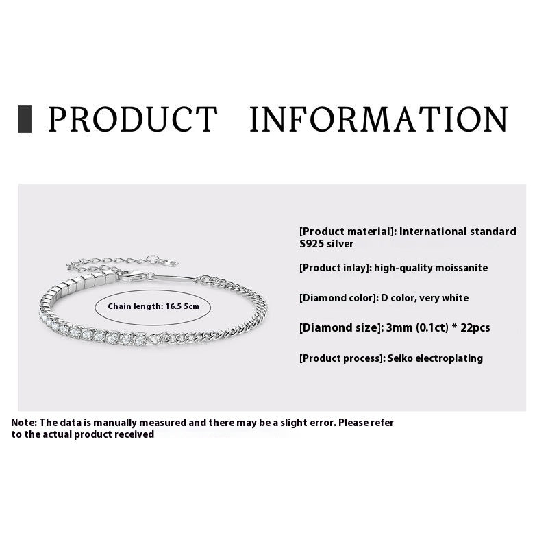 Moissanite Full Diamond Højkvalitets S925 Sterling Sølv armbånd til kvinder