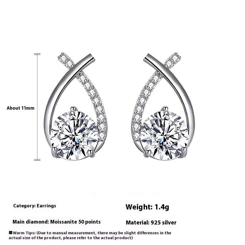 Moissanite 925 Sterling Silver Fishtail Cross Stud Earrings