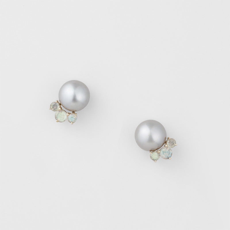925 Sterling Silver Natural Pearl Labradorite Stud Earrings