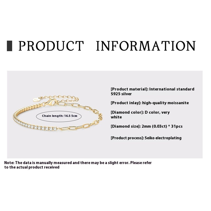 Moissanite Full Diamond Højkvalitets S925 Sterling Sølv armbånd til kvinder