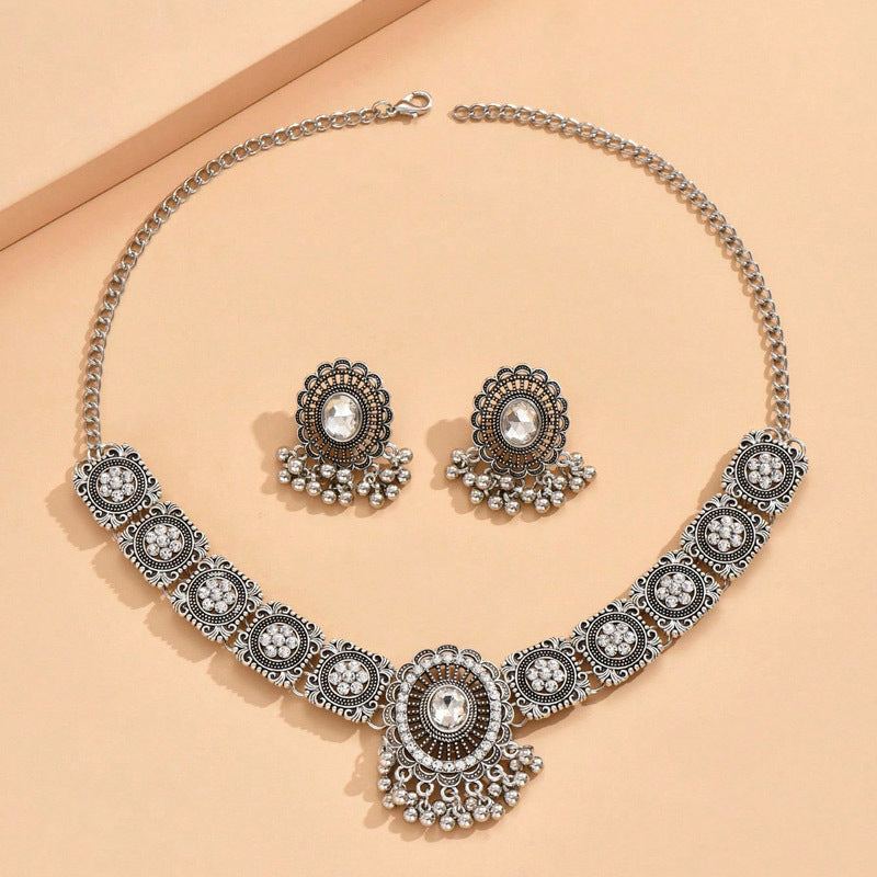 Indian Ethnic Style Vintage Gemstone Beads Jewelry Earrings Necklace set