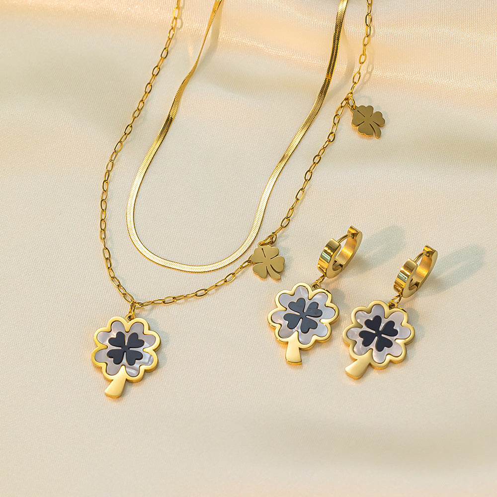 Stainless Steel Necklace Earrings Women's Jewelry Set