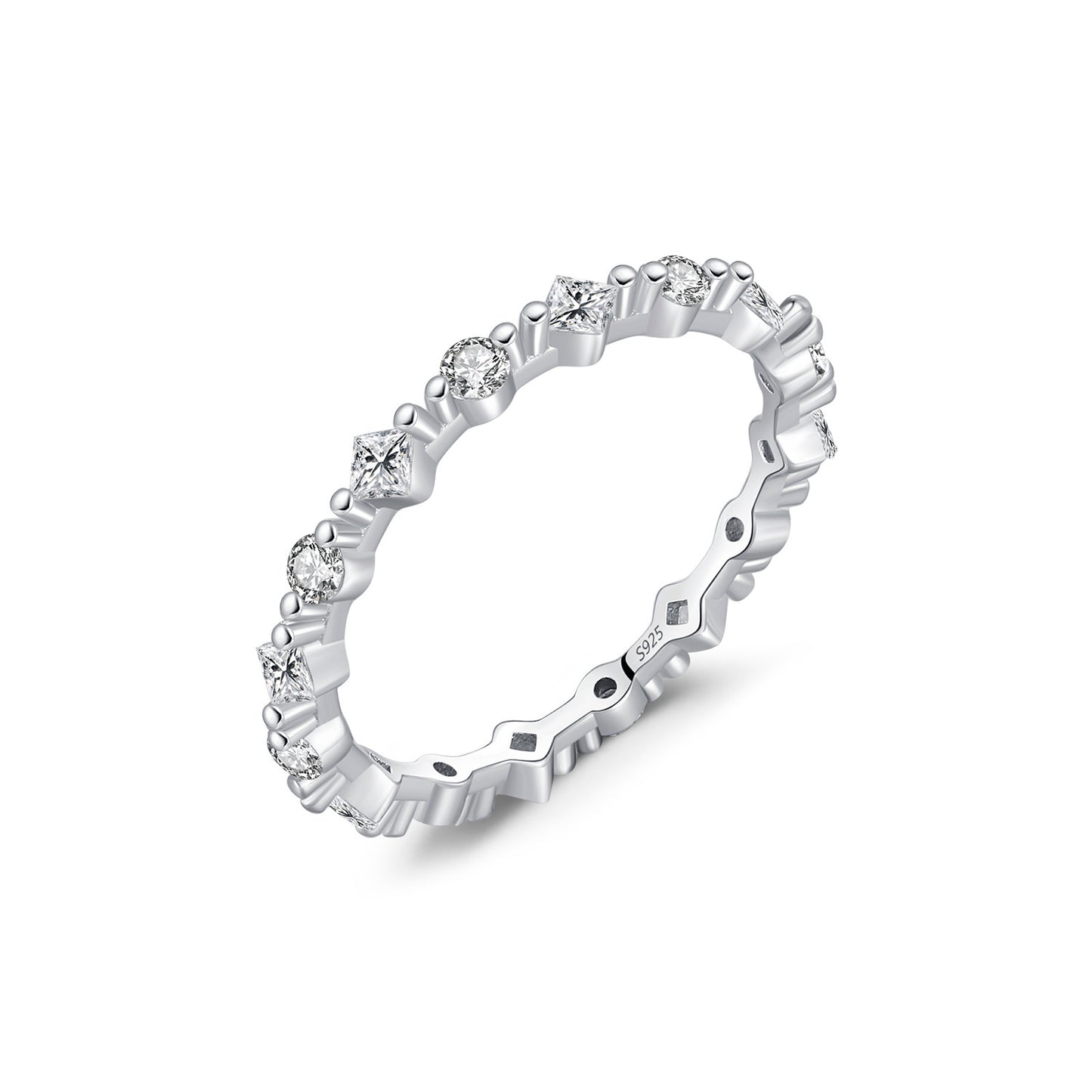 S925 Silver Ins Style Populær uregelmæssig række diamantring kvinde