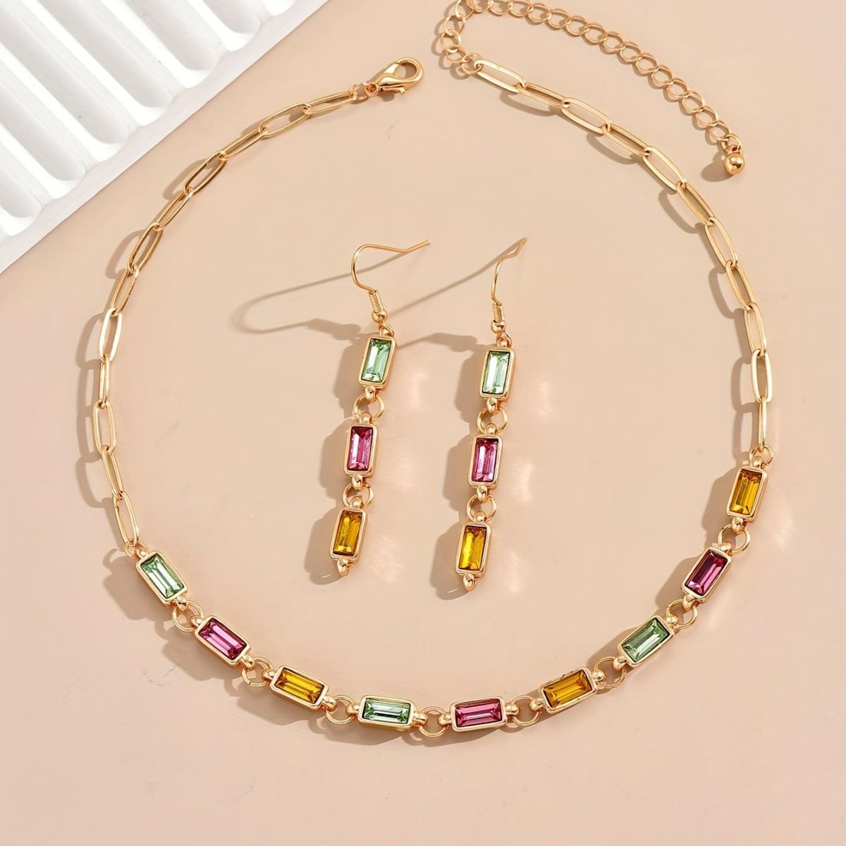Colorful Crystal Statement Necklace And Earrings Set
